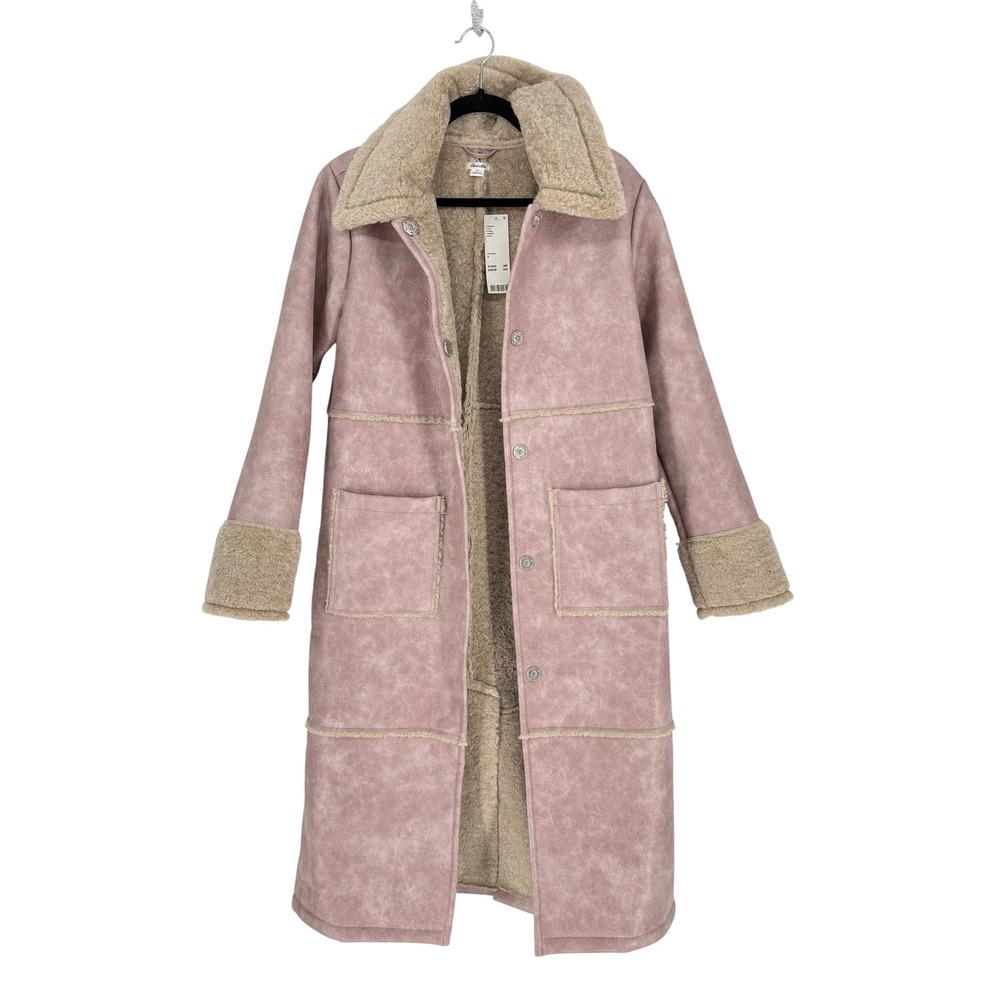 Kimchi Blue Women Pink Faux Shearling Longline Coat Coquette Balletcore Size S